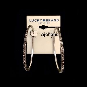 Lucky Brand Silver Tone Basic Pave Hoop Earrings